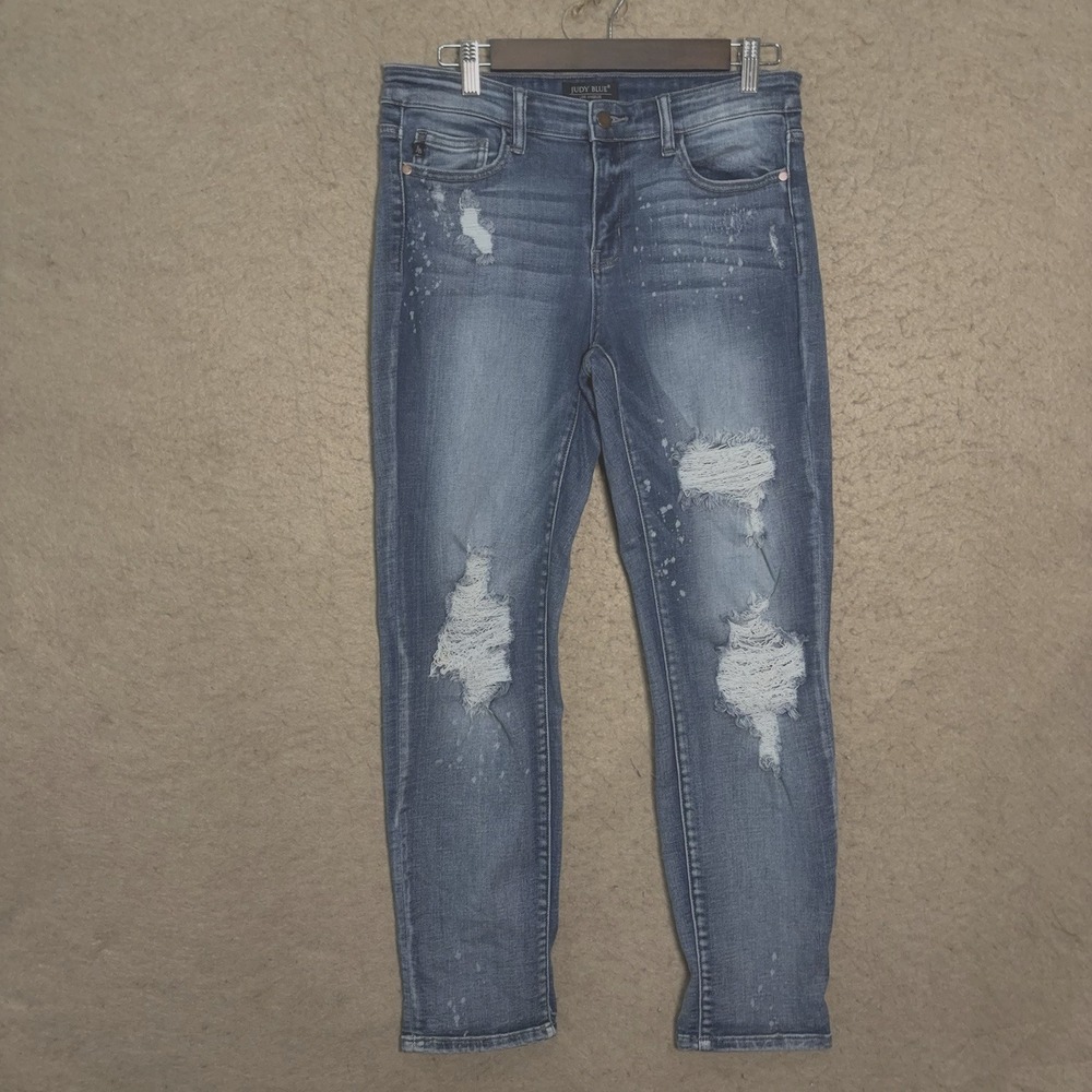 Judy‎ Blue Boyfriend Fit Jeans Womens Sz 9/29 (30" Waist)  Blue Distressed